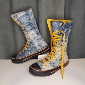 Feng Wei Chuan Fashion Sneaker Boot Converse Denim Yellow, Womens Size 6.5 EU 37